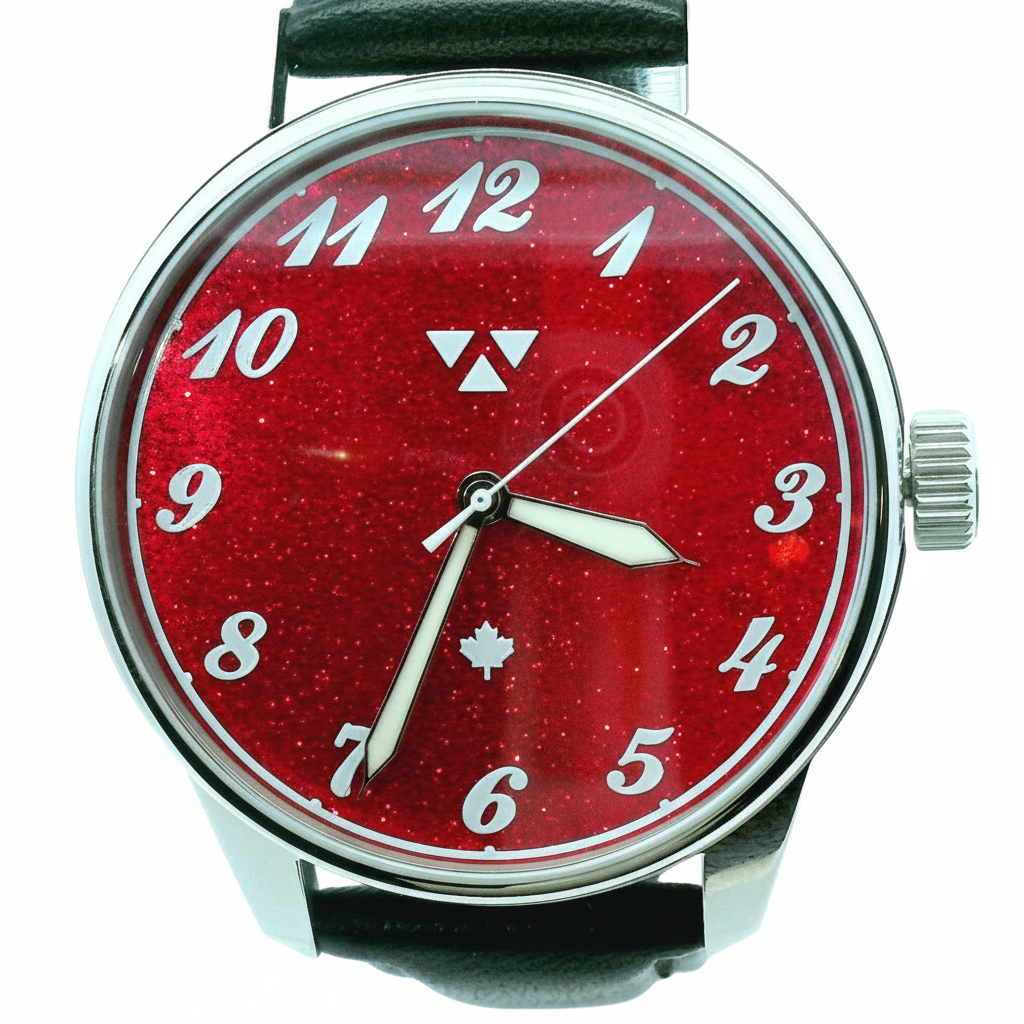 Ruby Sparkle Mechanical Black Leather Watch