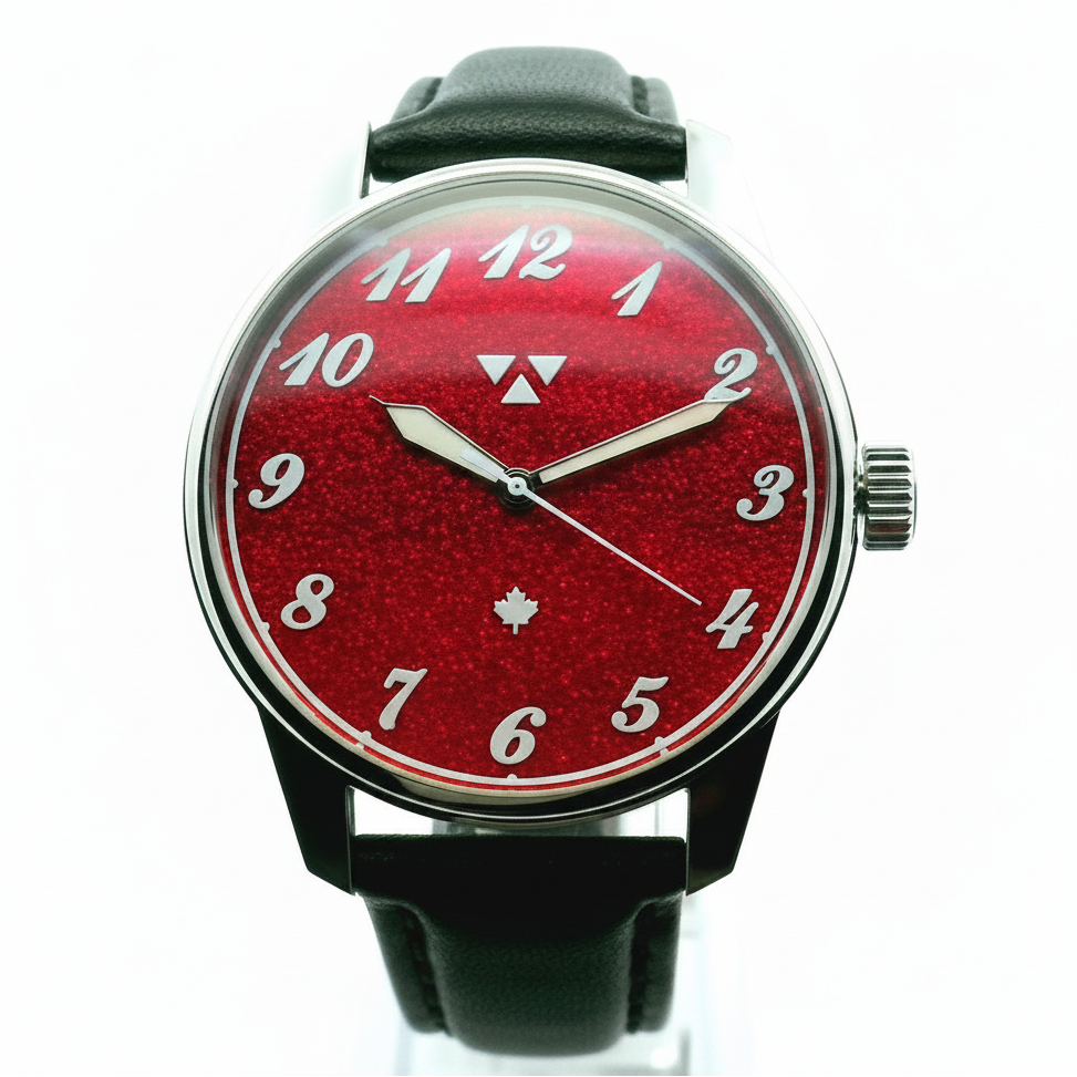 Ruby Sparkle Mechanical Black Leather Watch