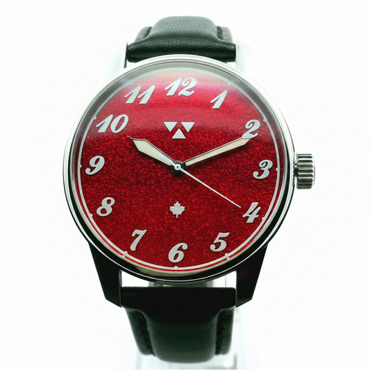 Ruby Sparkle Mechanical Black Leather Watch
