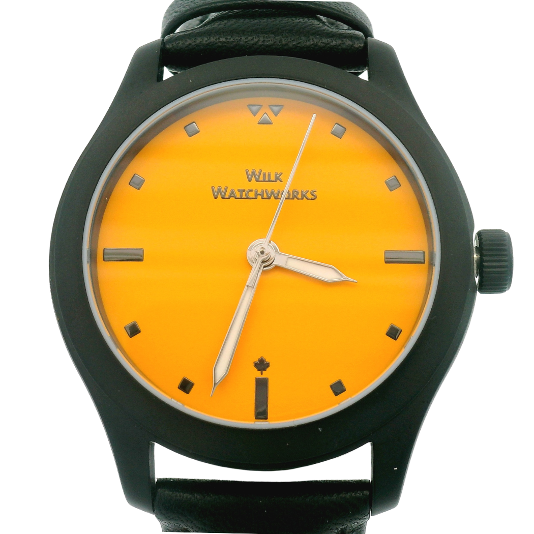 Orange Matte Black Leather Mechanical Watch