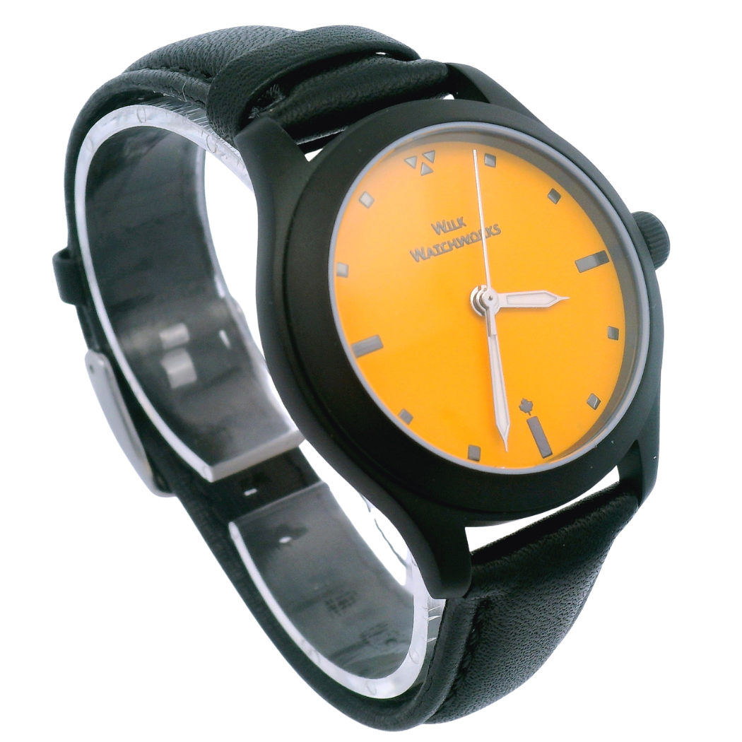 Orange Matte Black Leather Mechanical Watch