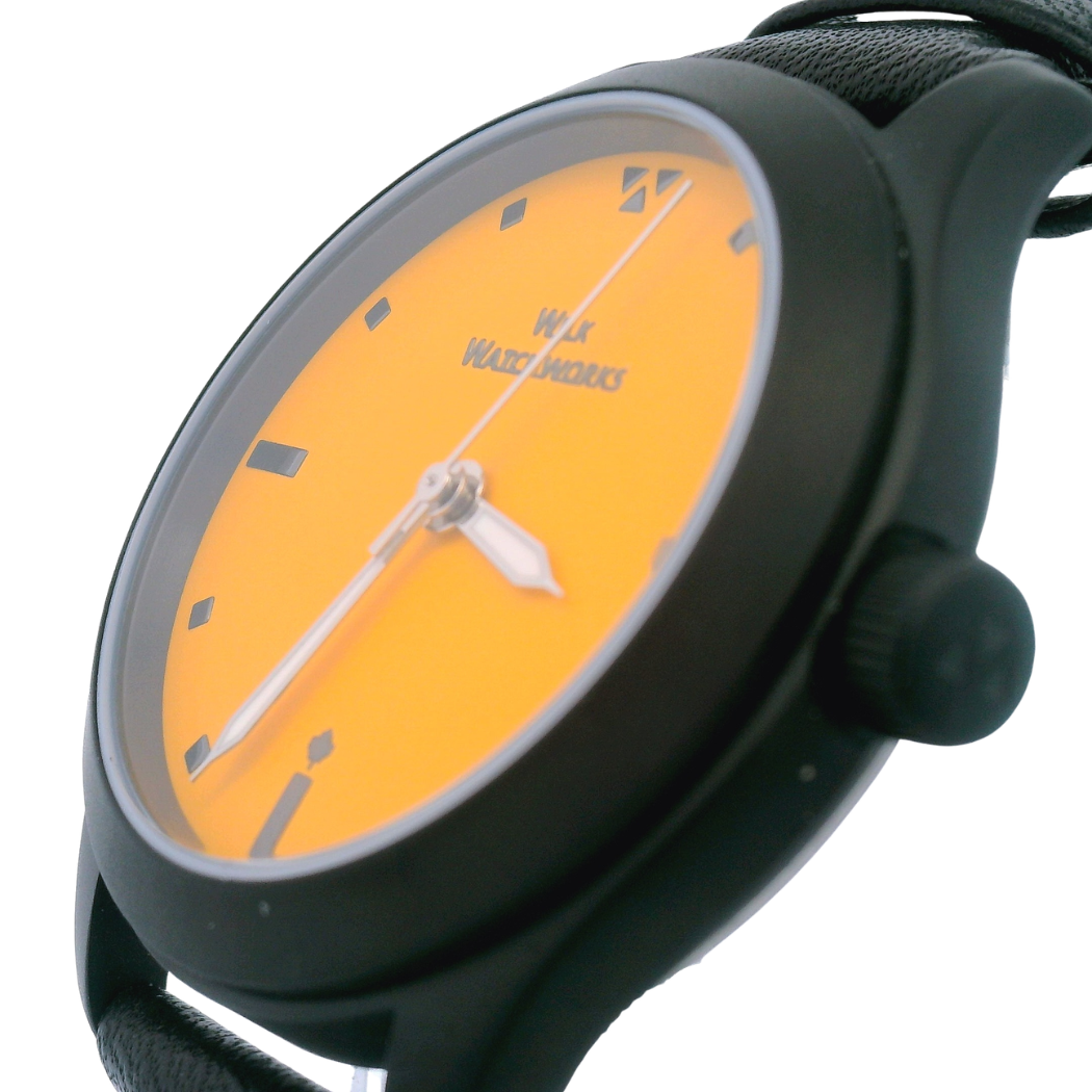 Orange Matte Black Leather Mechanical Watch