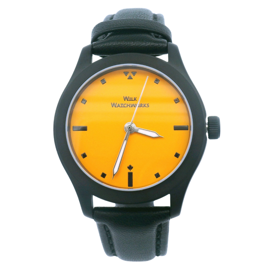 Orange Matte Black Leather Mechanical Watch