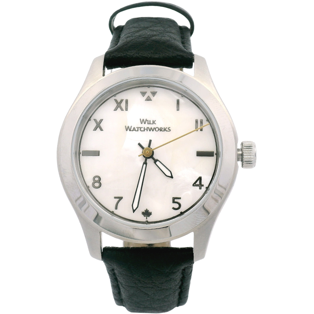 Mother of Pearl Automatic Black Leather Watch