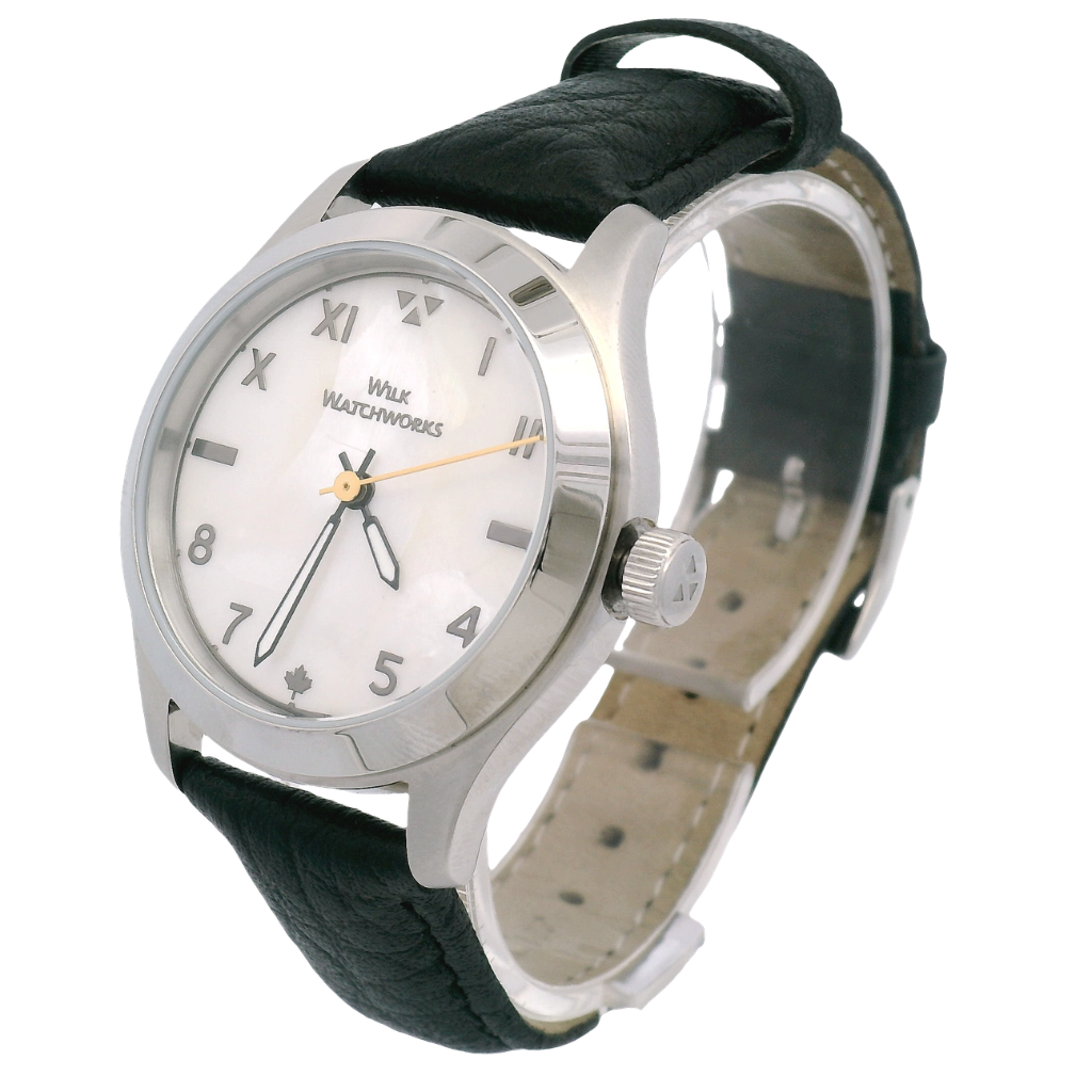 Mother of Pearl Automatic Black Leather Watch