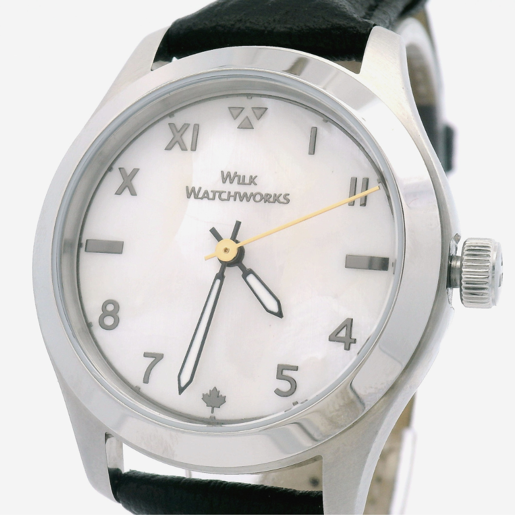 Mother of Pearl Automatic Black Leather Watch