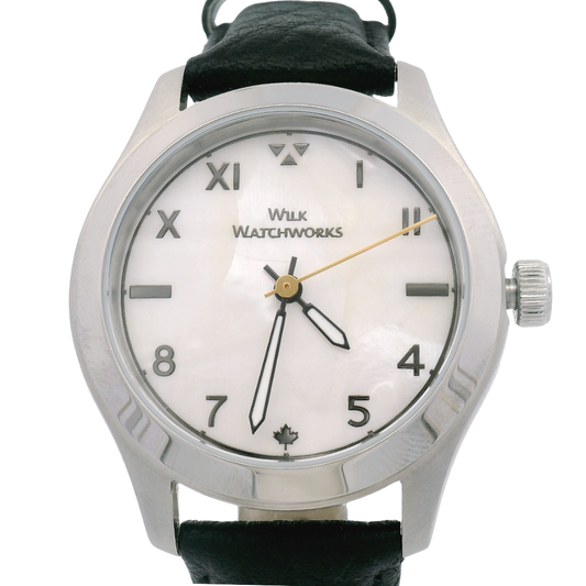 Mother of Pearl Automatic Black Leather Watch