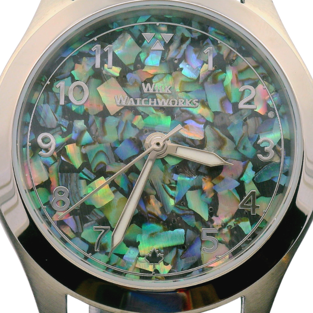 Paua Flakes Black Leather Mechanical Watch