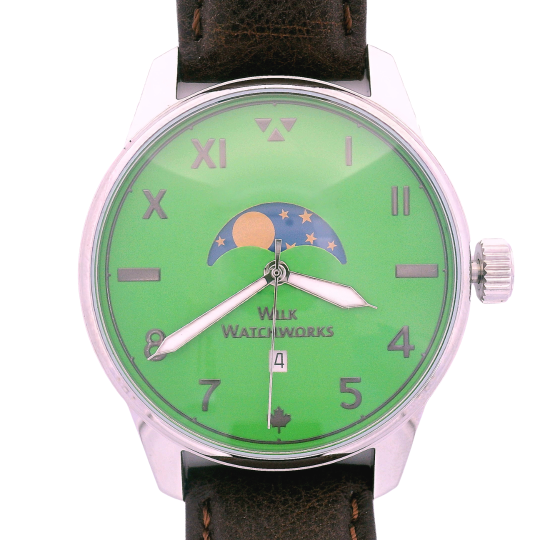 Moonphase Key Lime Brown Leather Mechanical Watch