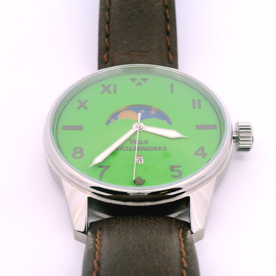 Moonphase Key Lime Brown Leather Mechanical Watch