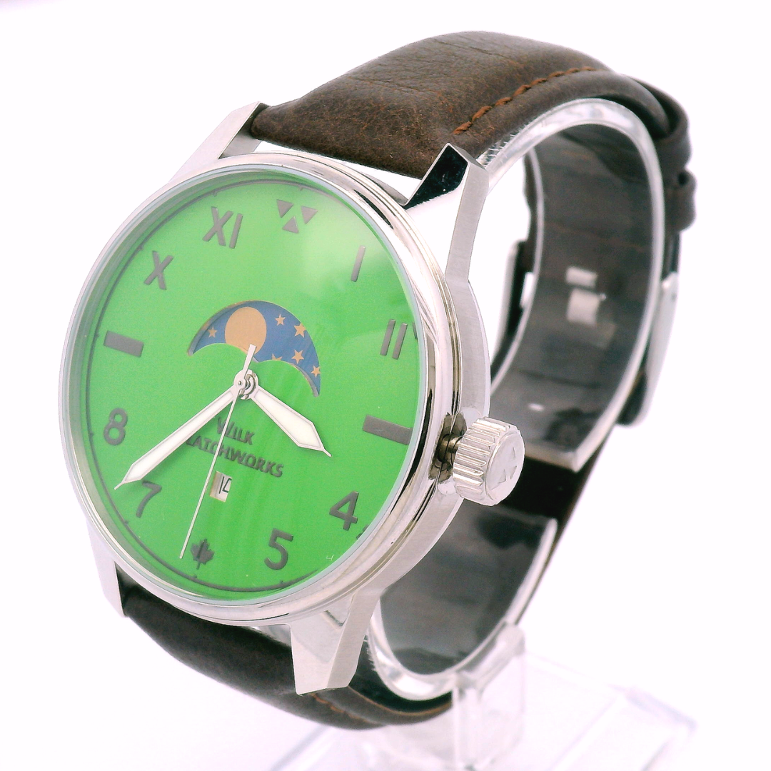 Moonphase Key Lime Brown Leather Mechanical Watch