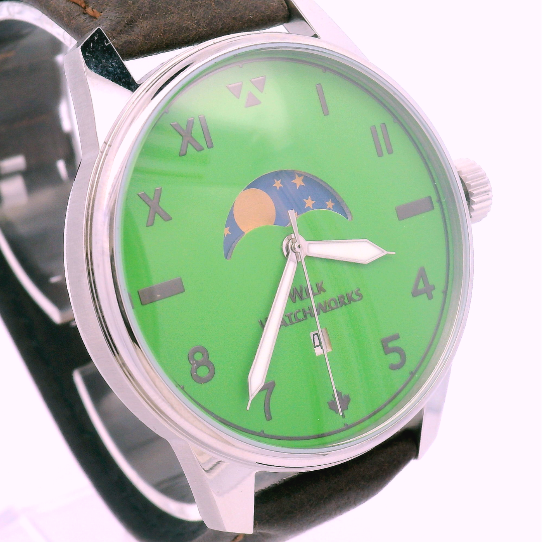 Moonphase Key Lime Brown Leather Mechanical Watch