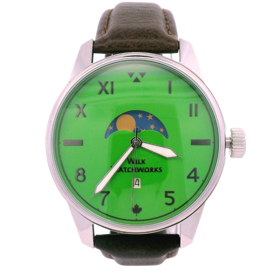 Moonphase Key Lime Brown Leather Mechanical Watch