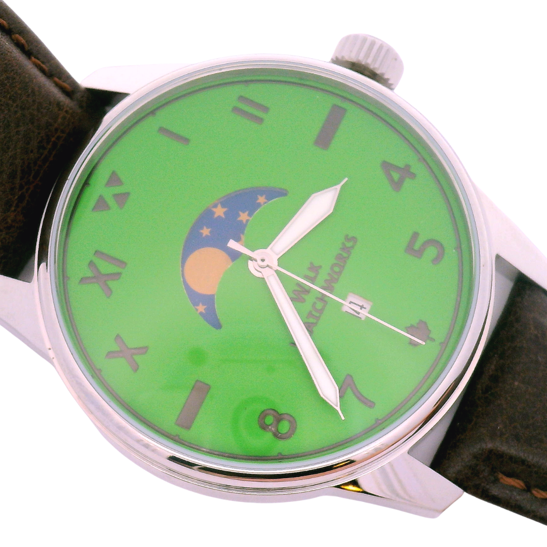 Moonphase Key Lime Brown Leather Mechanical Watch