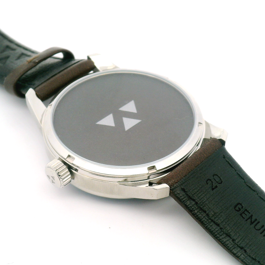Sky Blue Sparkle Cipher Brown Leather Mechanical Watch