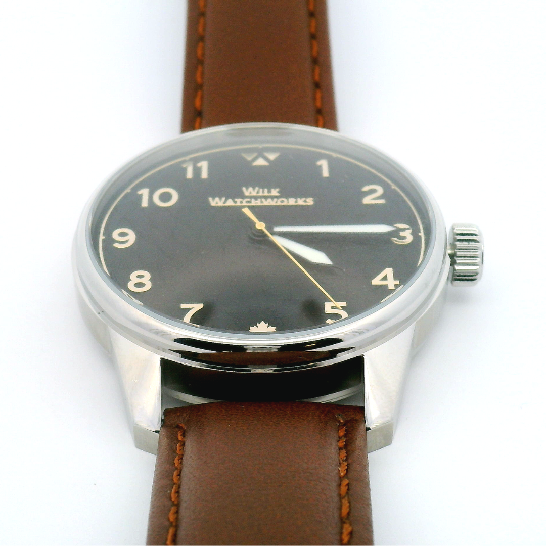 Black Leather Cipher Brown Leather Mechanical Watch