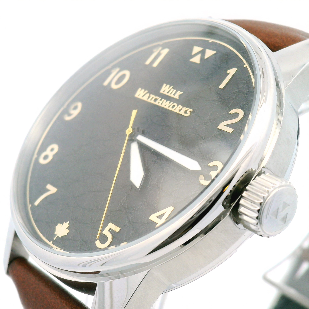 Black Leather Cipher Brown Leather Mechanical Watch