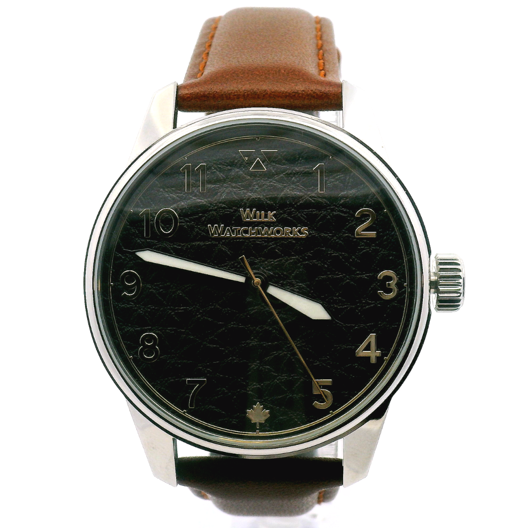Black Leather Cipher Brown Leather Mechanical Watch
