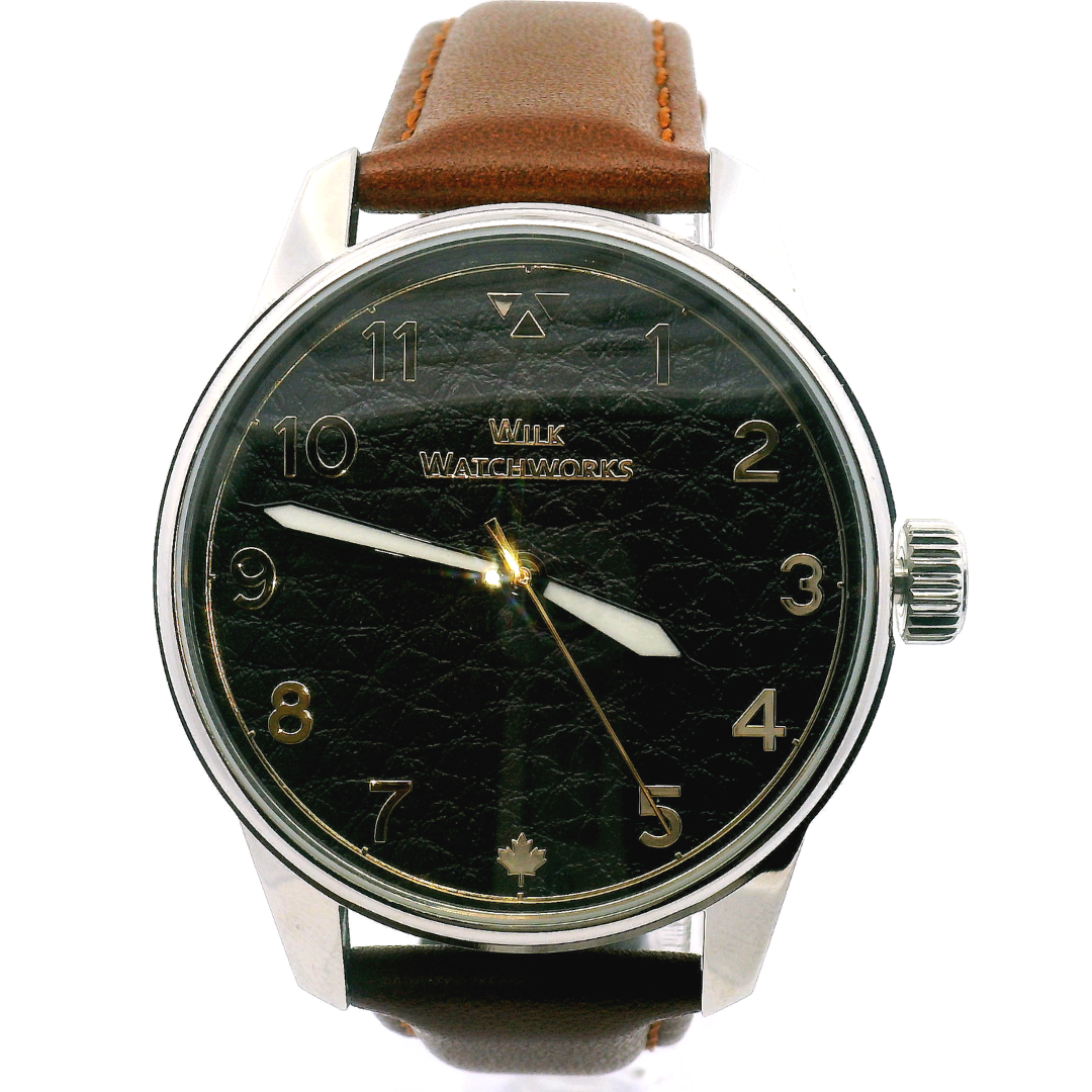 Black Leather Cipher Brown Leather Mechanical Watch