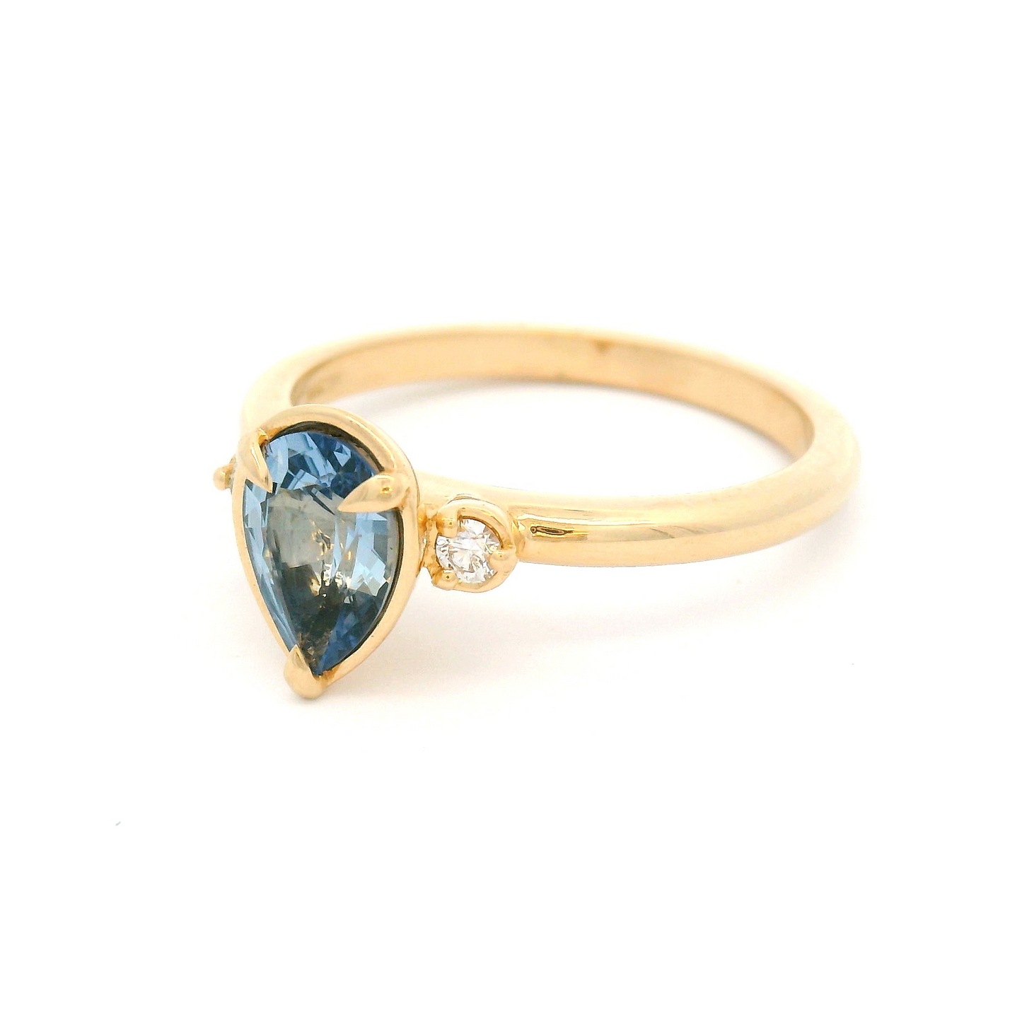 14k Yellow Three Stone Engagement Ring with 0.92ct Blue Sapphire and Accent Diamonds