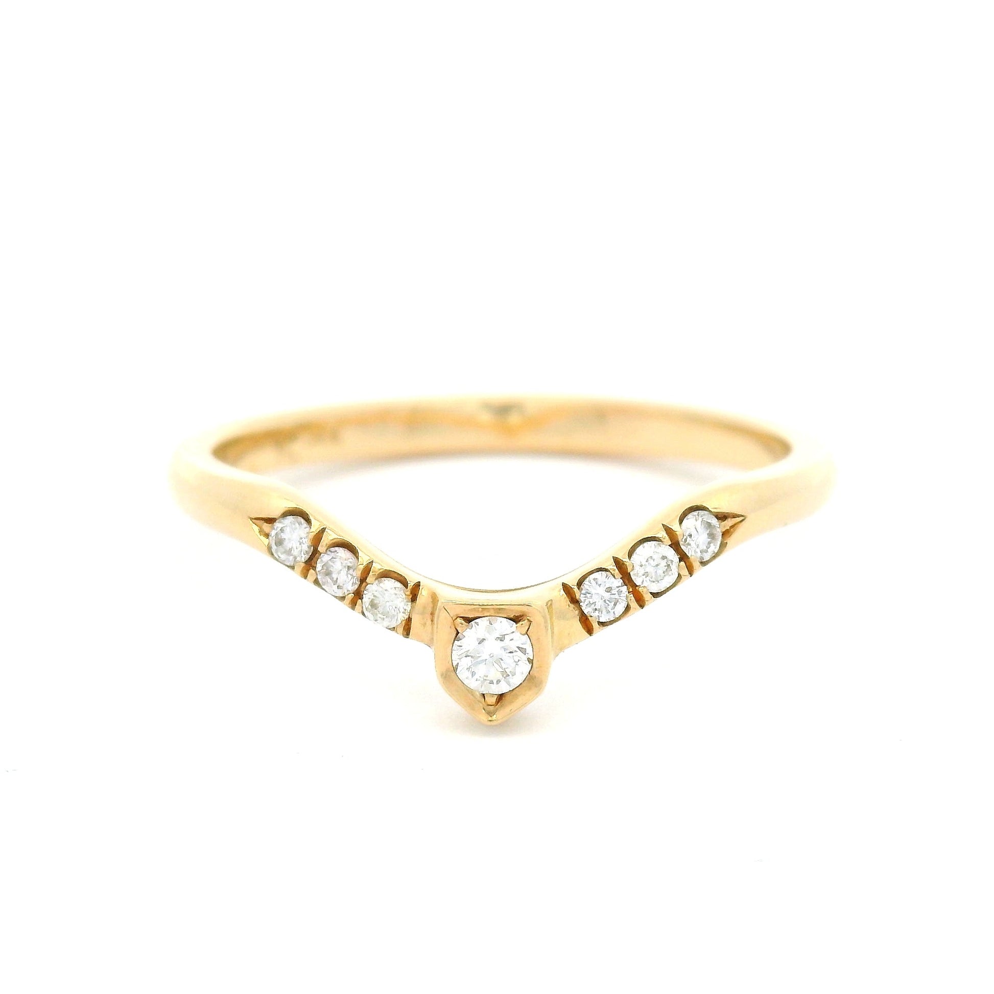14k Yellow Contoured Diamond Shield Band