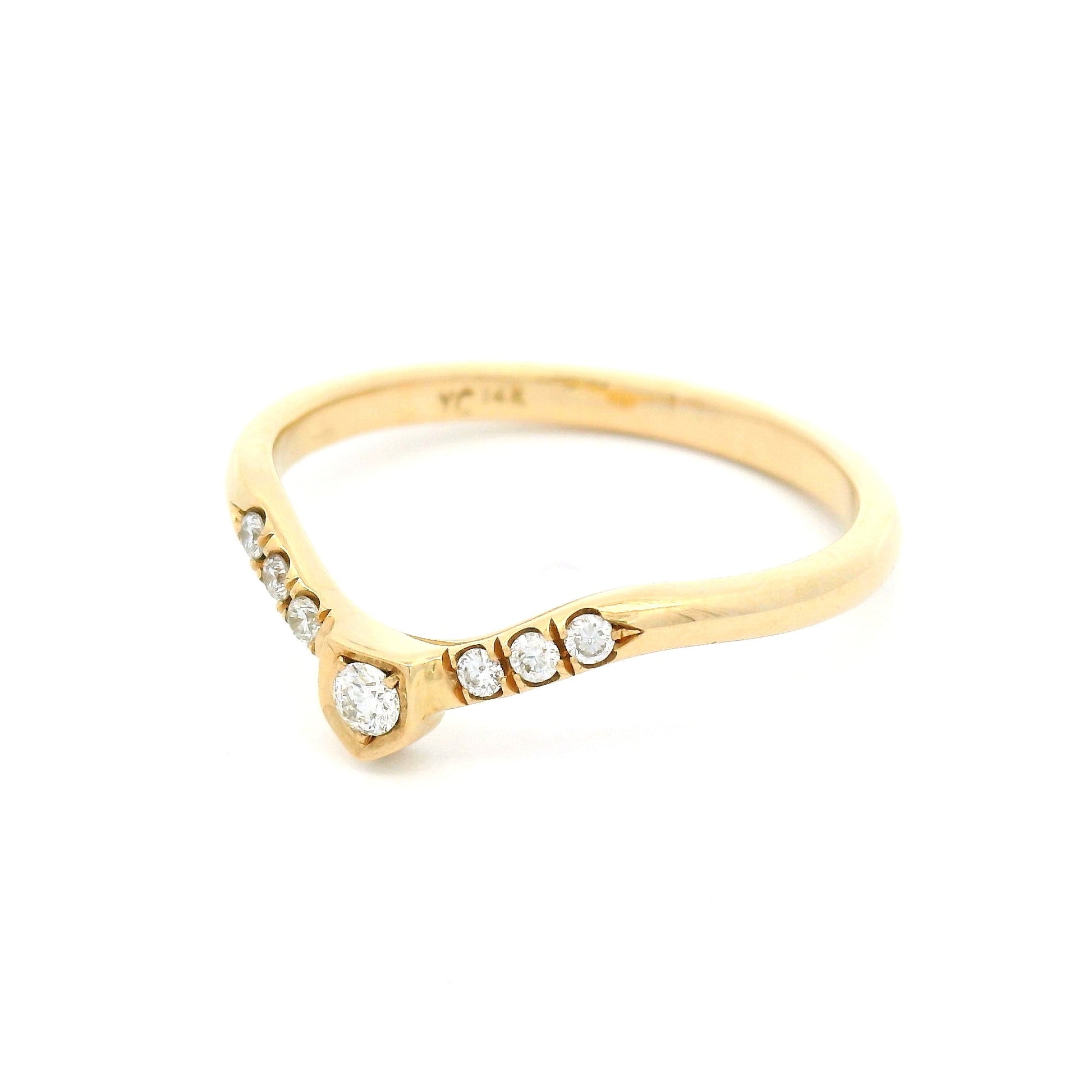 14k Yellow Contoured Diamond Shield Band