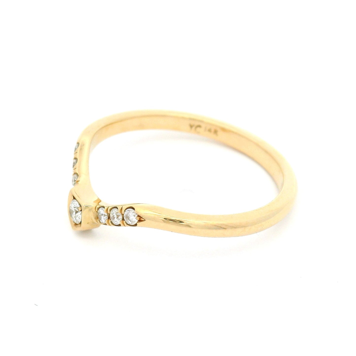 14k Yellow Contoured Diamond Shield Band