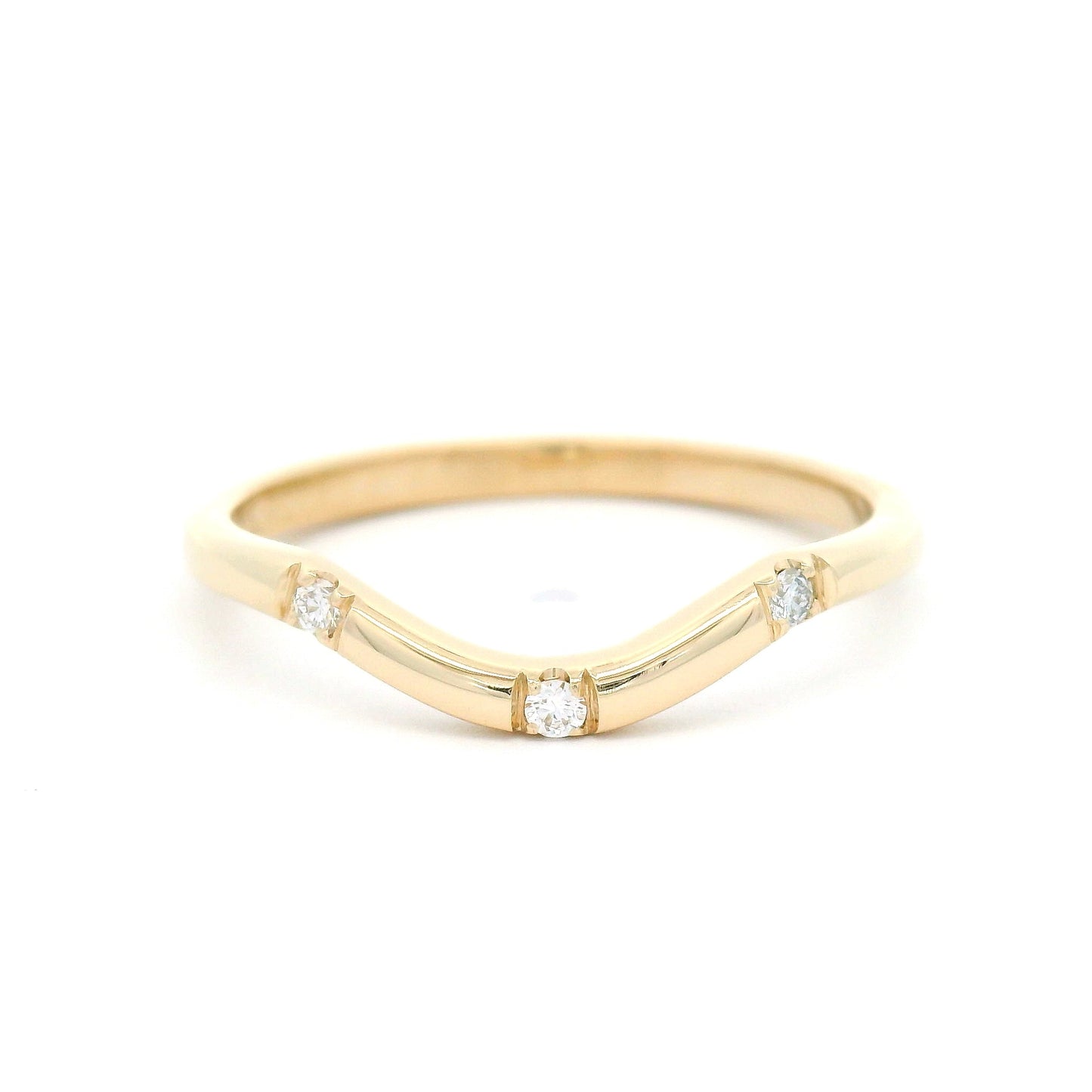 14k Yellow Contour Band with 0.045cts Natural Round Brilliant-Cut Diamonds