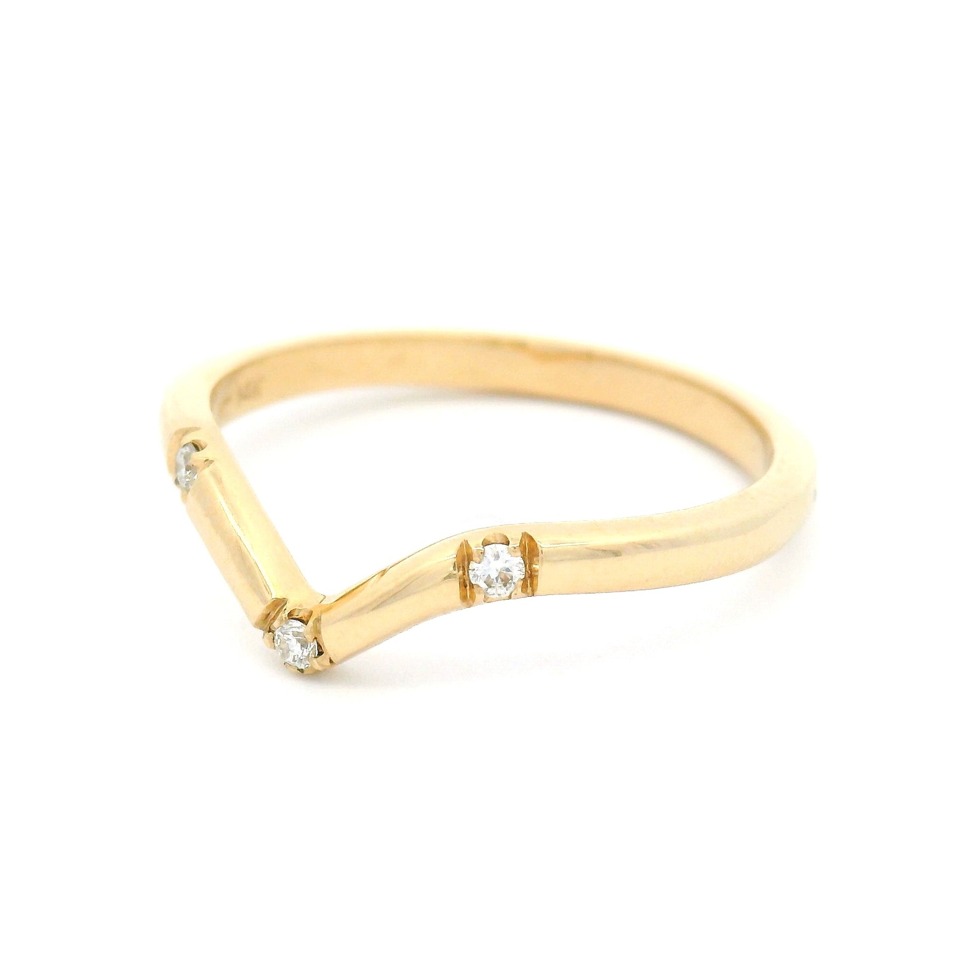 14k Yellow Contour Band with 0.045cts Natural Round Brilliant-Cut Diamonds