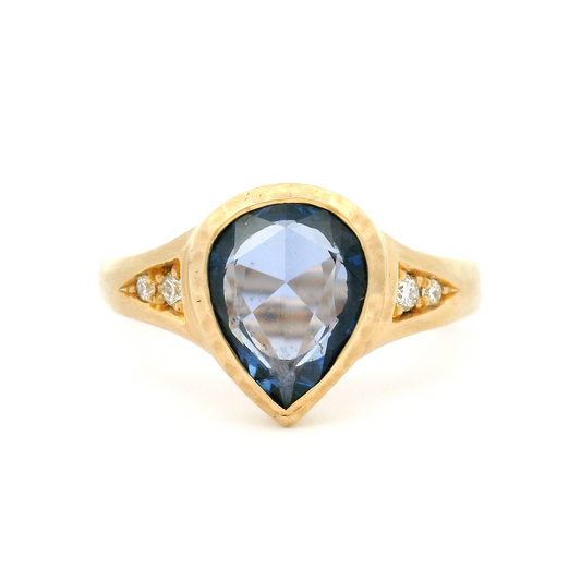 14k Yellow Organic Bezel-Set Engagement Ring with 1.89ct Rose-Cut Sapphire and Accent Diamonds