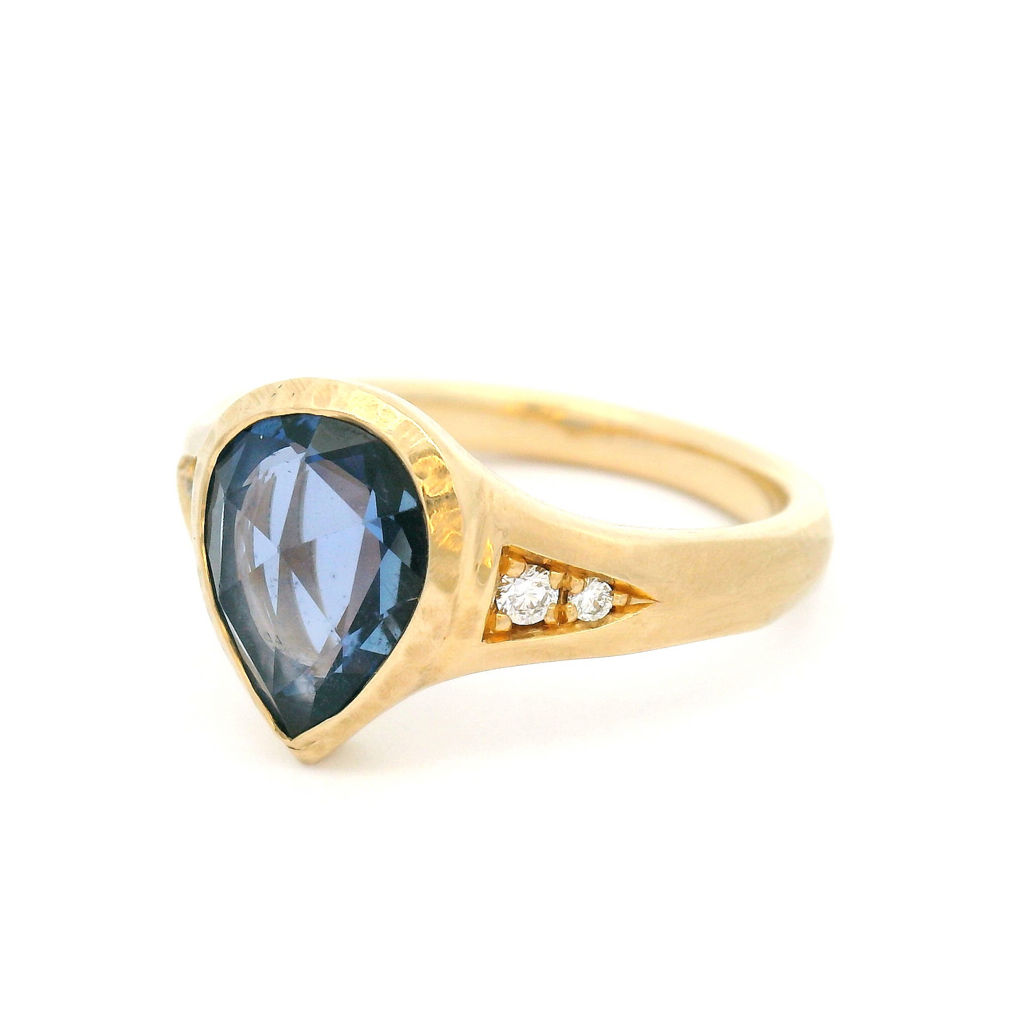 14k Yellow Organic Bezel-Set Engagement Ring with 1.89ct Rose-Cut Sapphire and Accent Diamonds