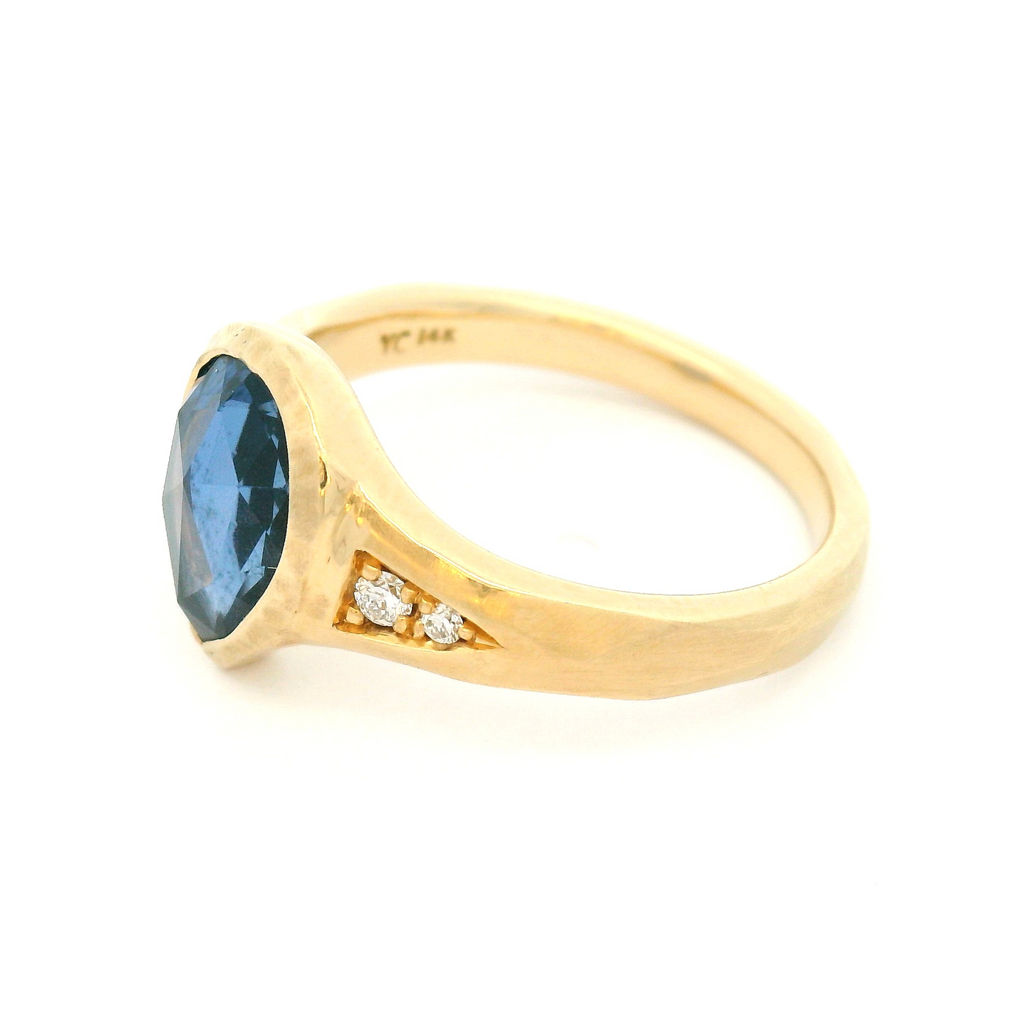 14k Yellow Organic Bezel-Set Engagement Ring with 1.89ct Rose-Cut Sapphire and Accent Diamonds