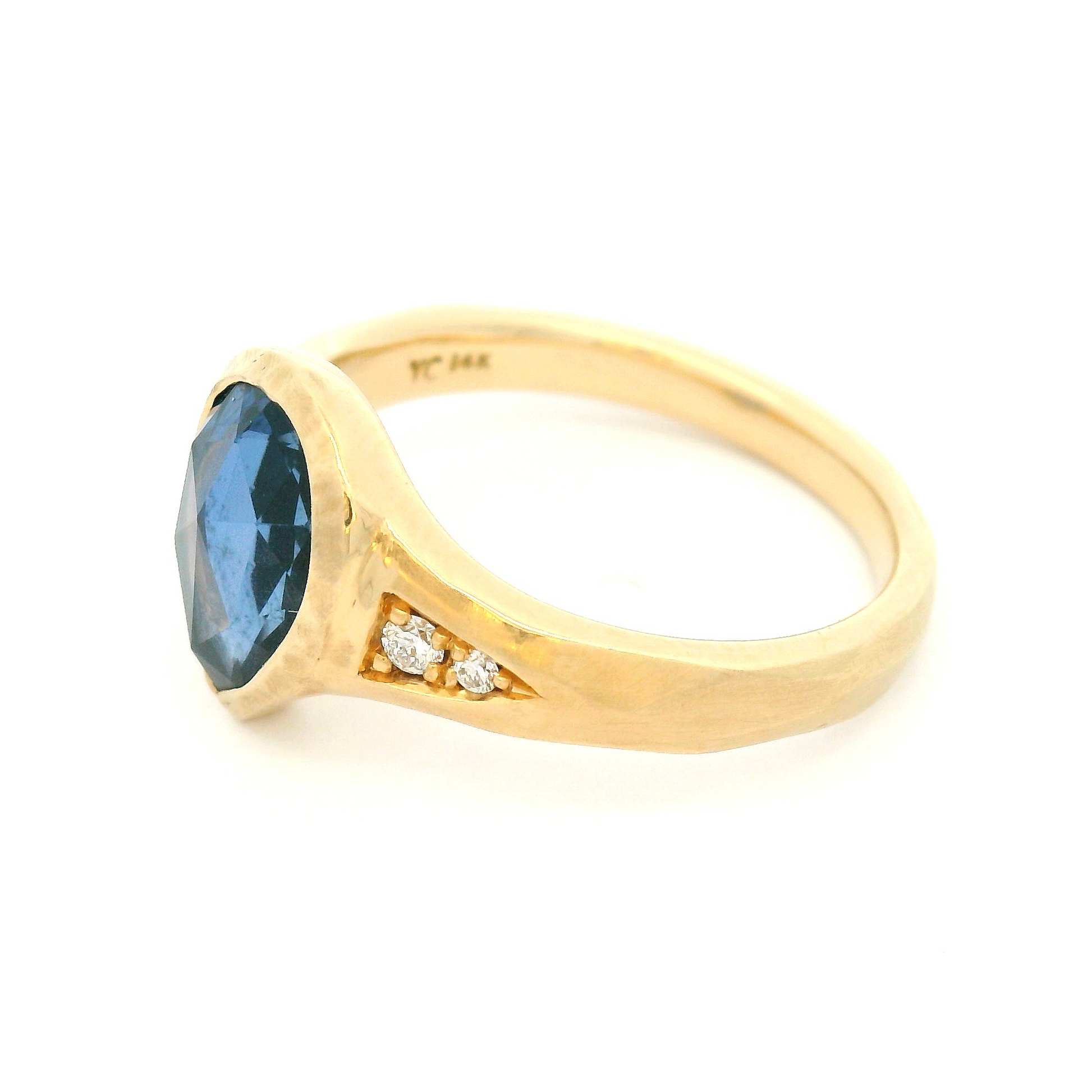 14k Yellow Organic Bezel-Set Engagement Ring with 1.89ct Rose-Cut Sapphire and Accent Diamonds