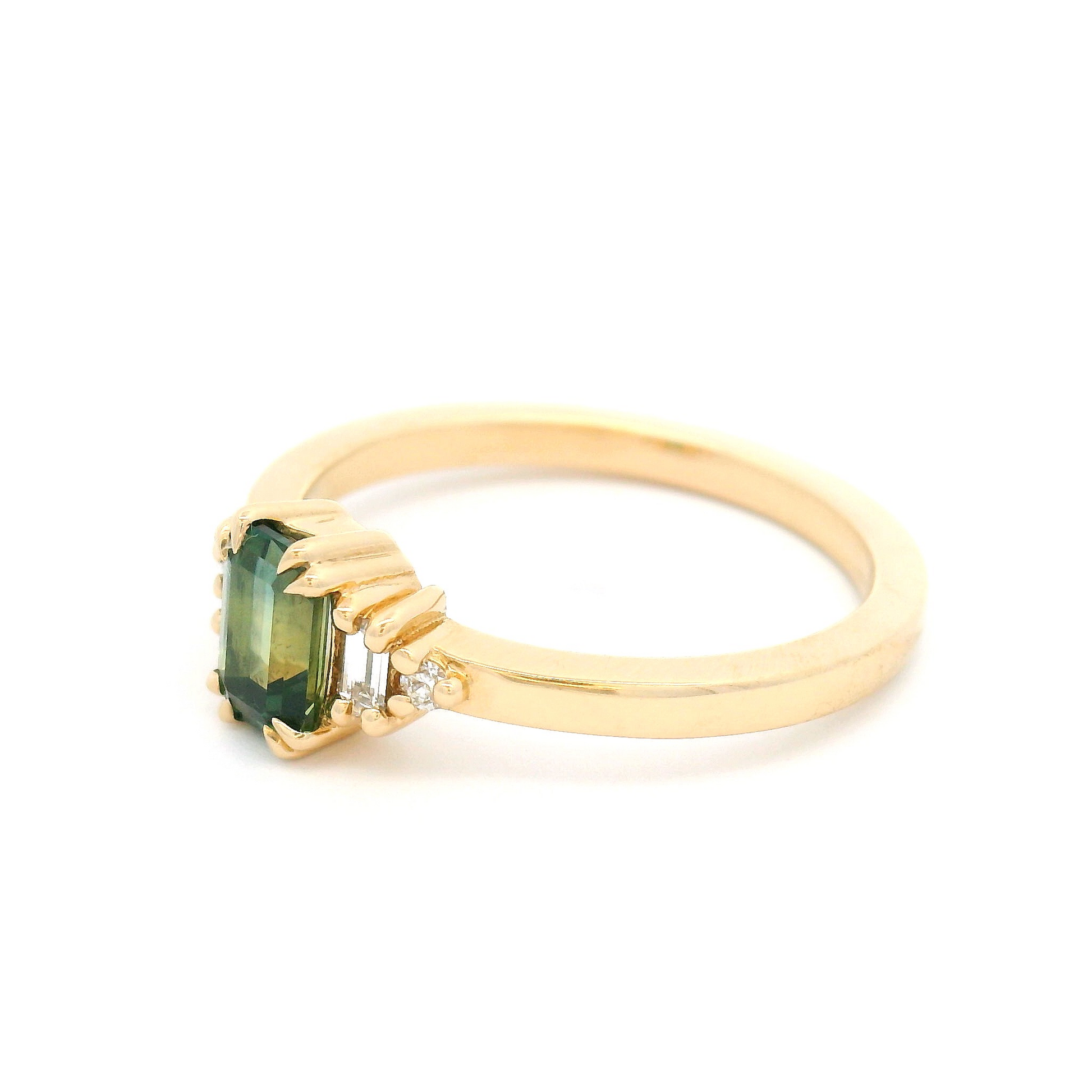 14k Yellow Engagement Ring with 0.75ct Green Emerald-Cut Sapphire and Accent Lab-Grown Diamonds