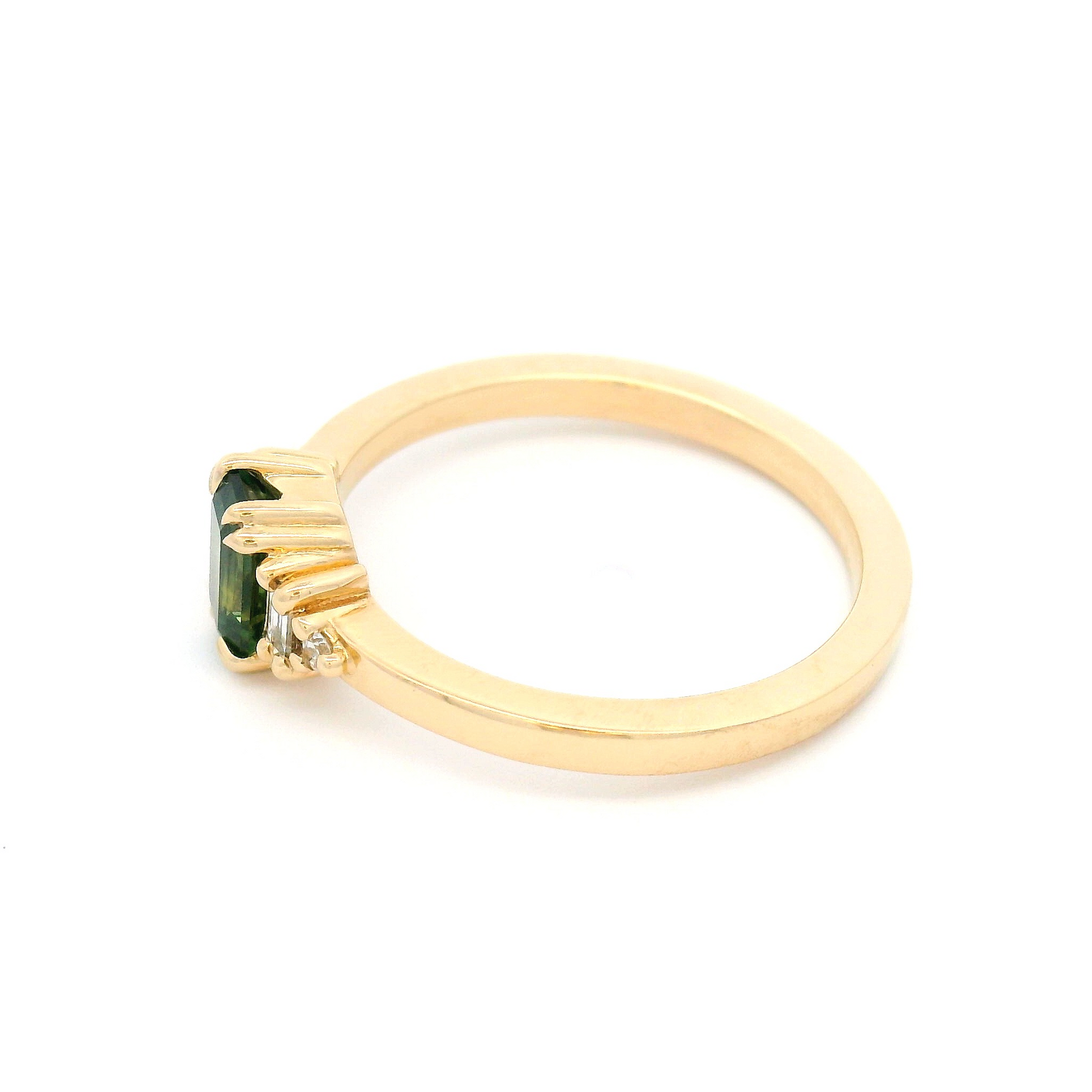 14k Yellow Engagement Ring with 0.75ct Green Emerald-Cut Sapphire and Accent Lab-Grown Diamonds
