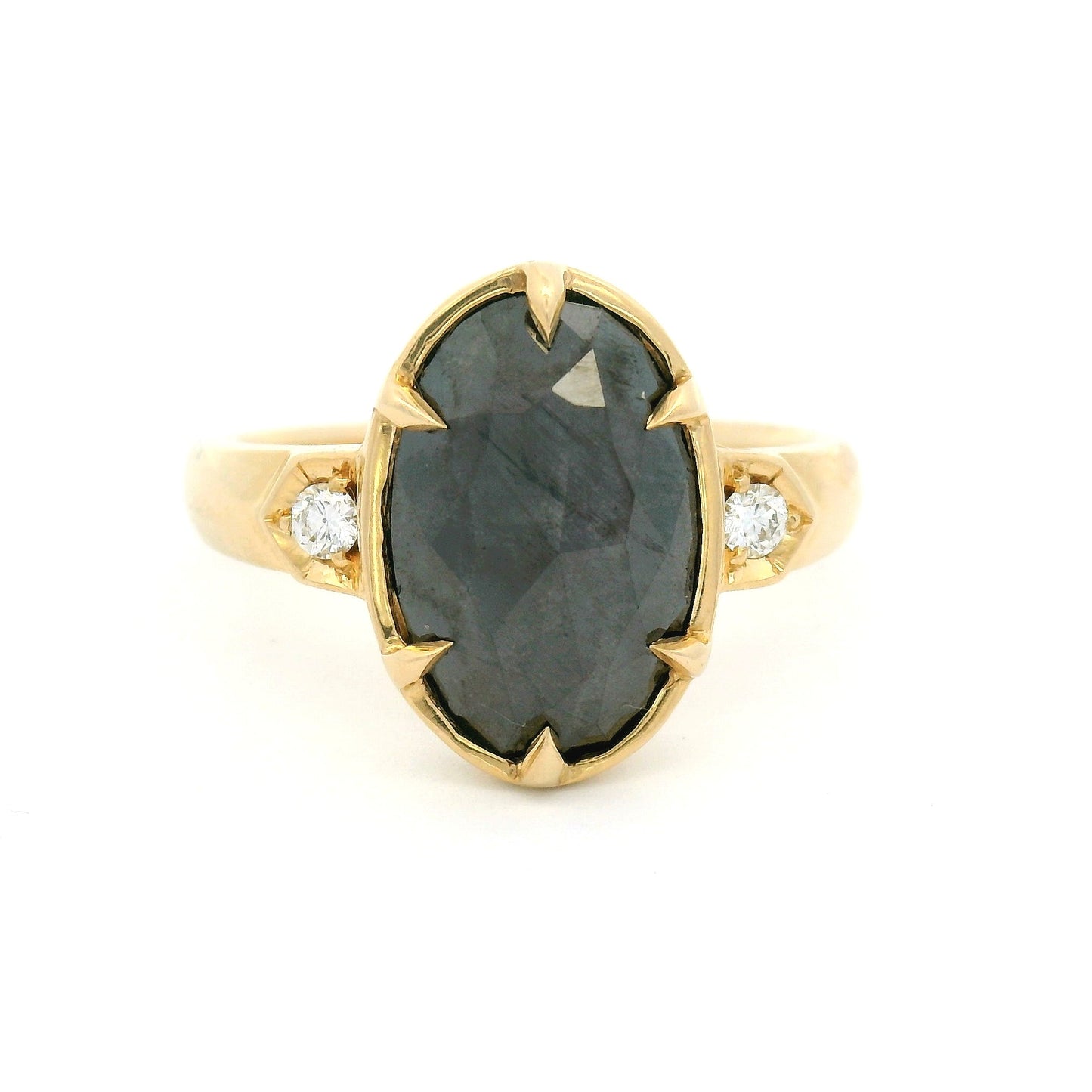 14k Yellow Engagement Ring with Natural 2.81ct Black Diamond and Accent Diamonds