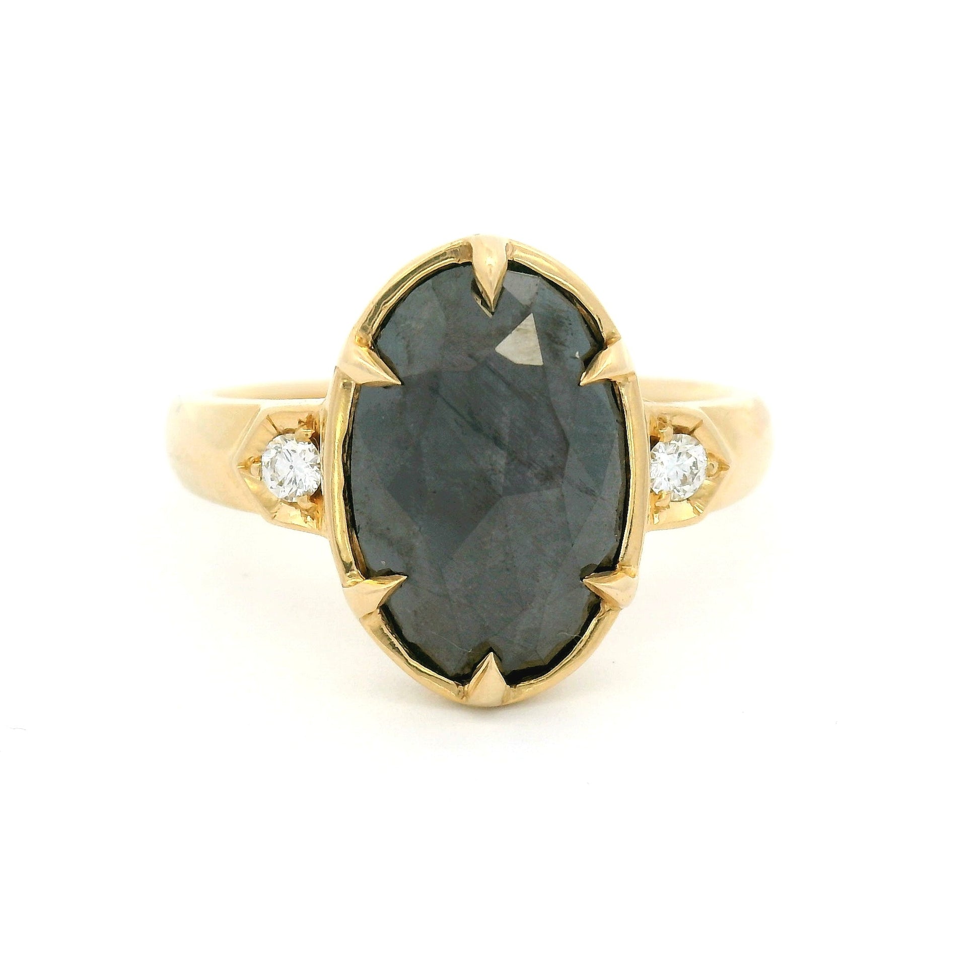 14k Yellow Engagement Ring with Natural 2.81ct Black Diamond and Accent Diamonds