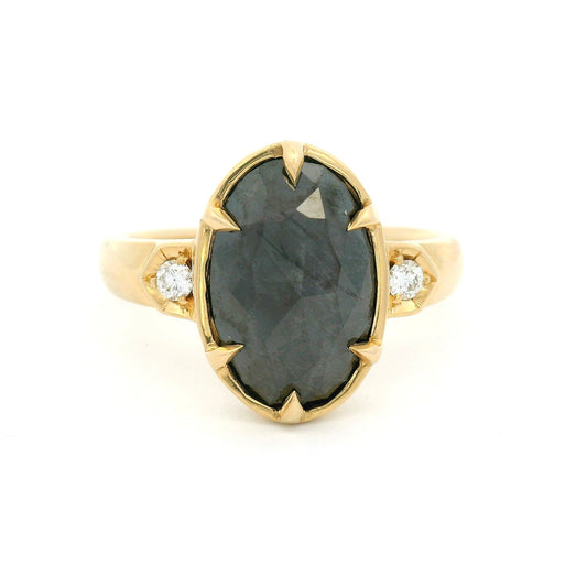 14k Yellow Engagement Ring with Natural 2.81ct Black Diamond and Accent Diamonds