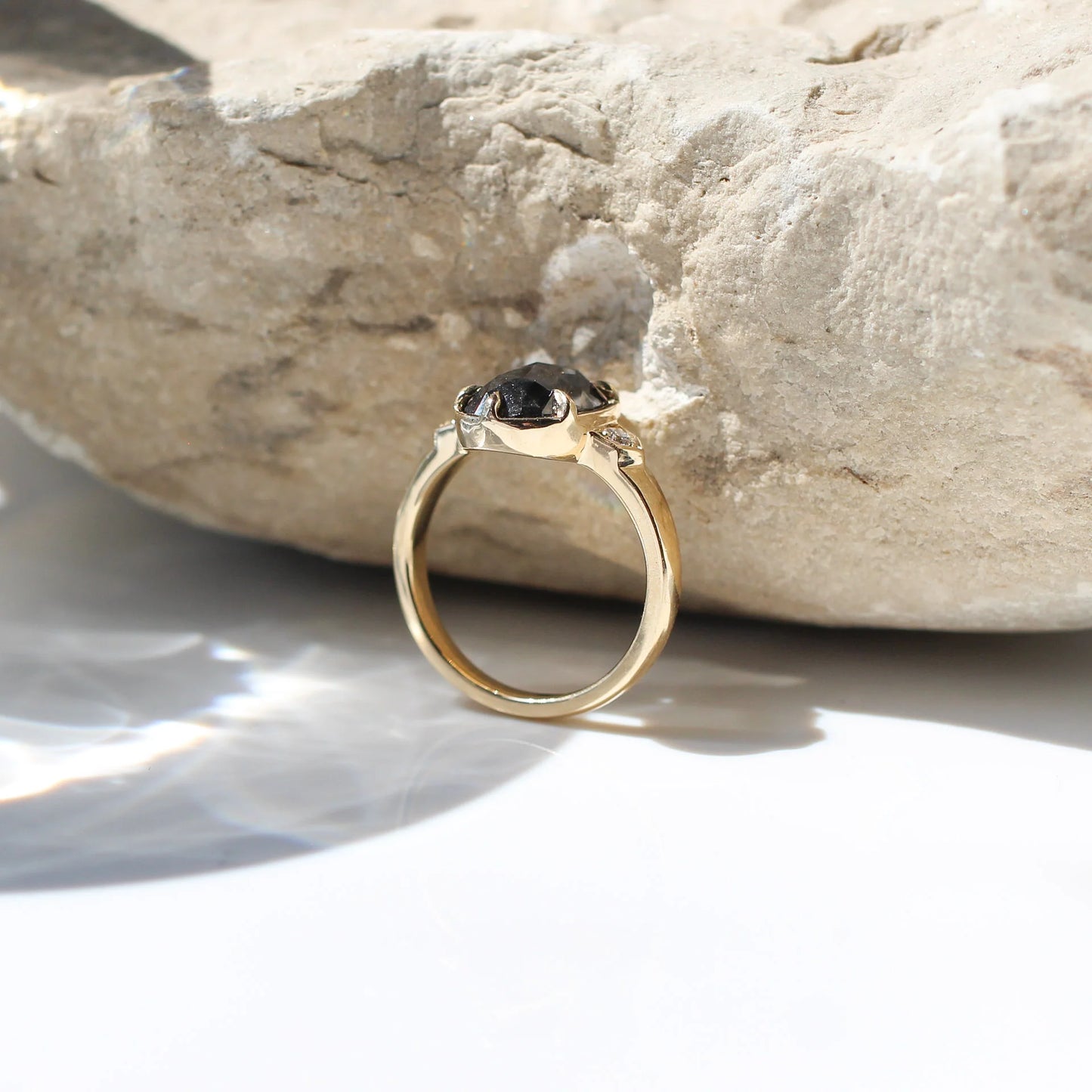 14k Yellow Engagement Ring with Natural 2.81ct Black Diamond and Accent Diamonds