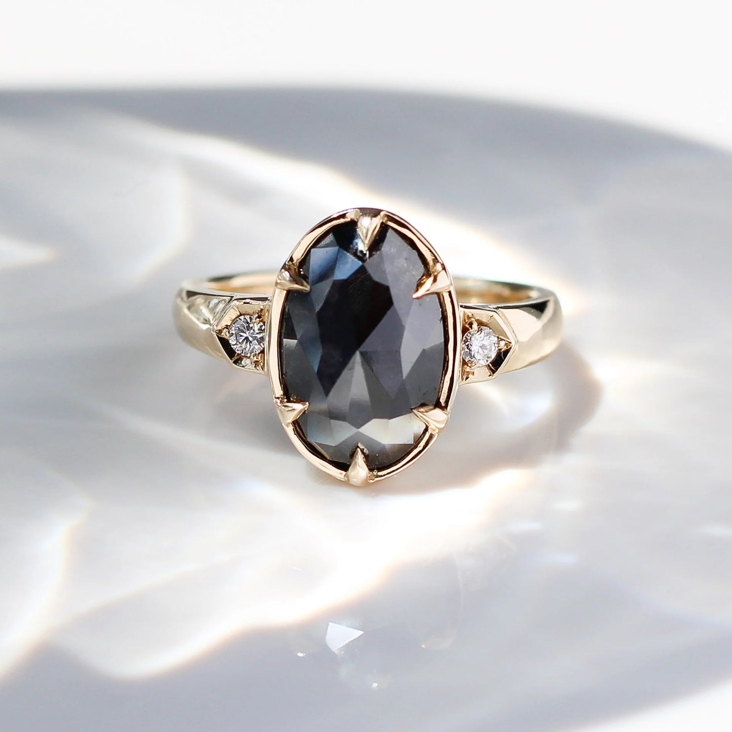 14k Yellow Engagement Ring with Natural 2.81ct Black Diamond and Accent Diamonds