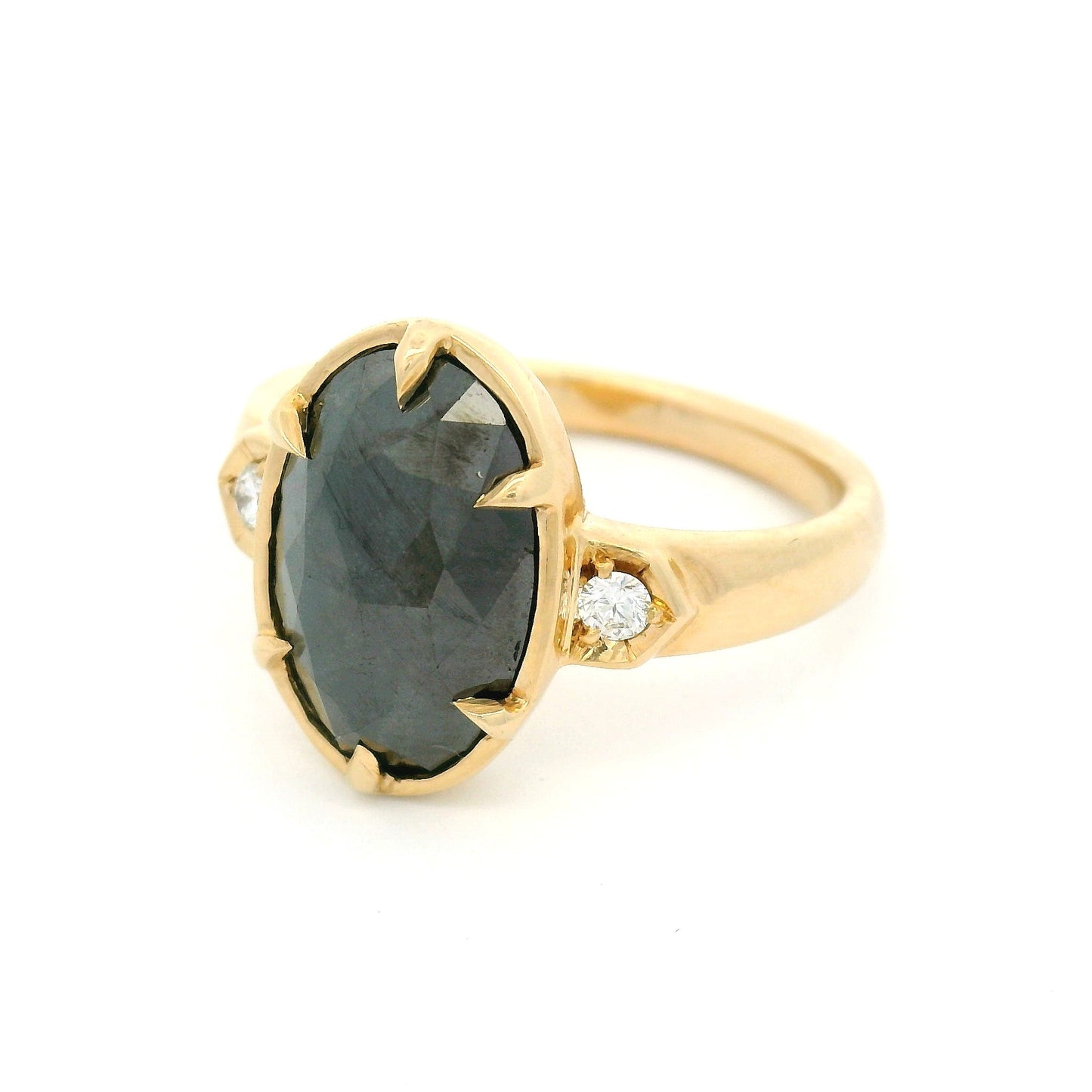 14k Yellow Engagement Ring with Natural 2.81ct Black Diamond and Accent Diamonds