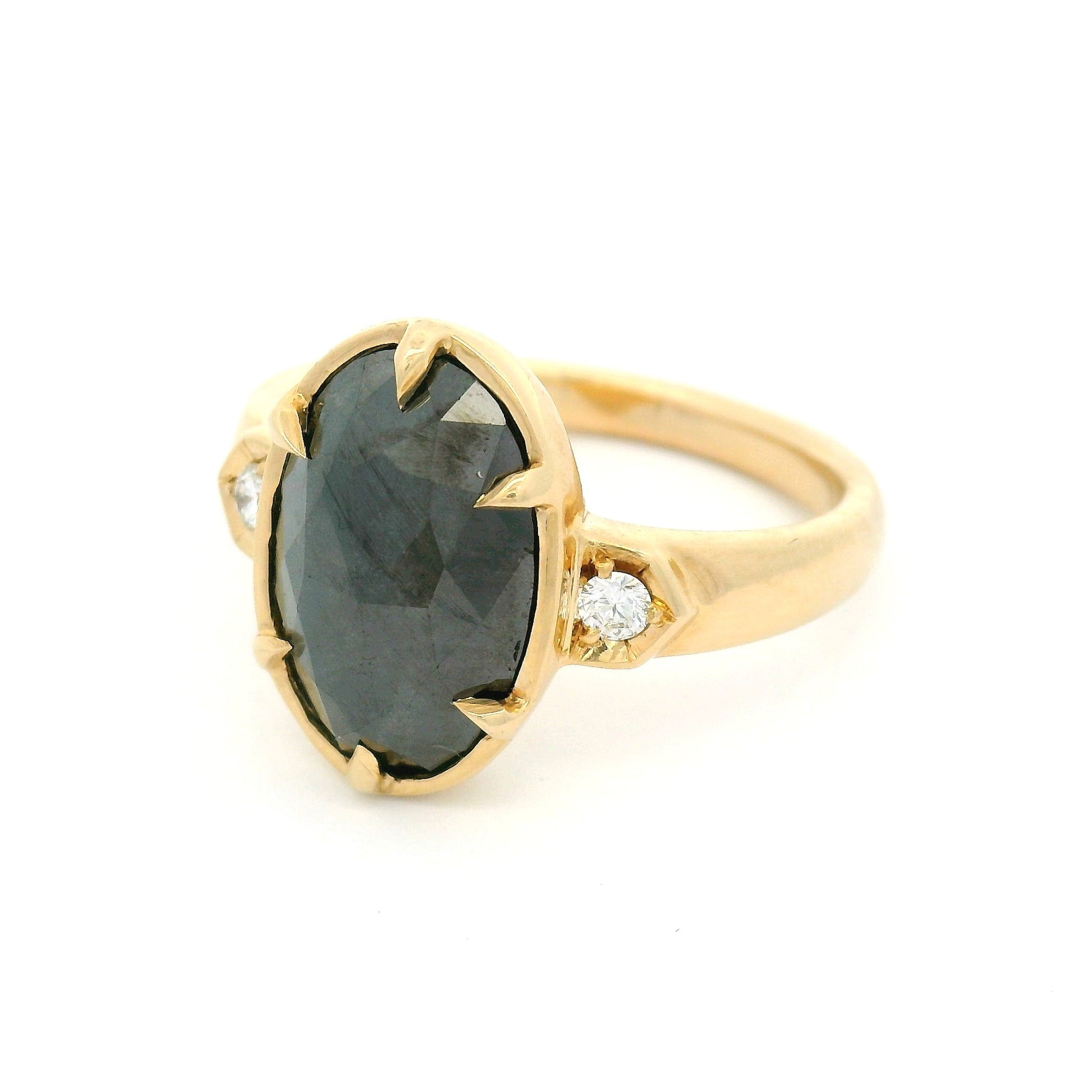 14k Yellow Engagement Ring with Natural 2.81ct Black Diamond and Accent Diamonds