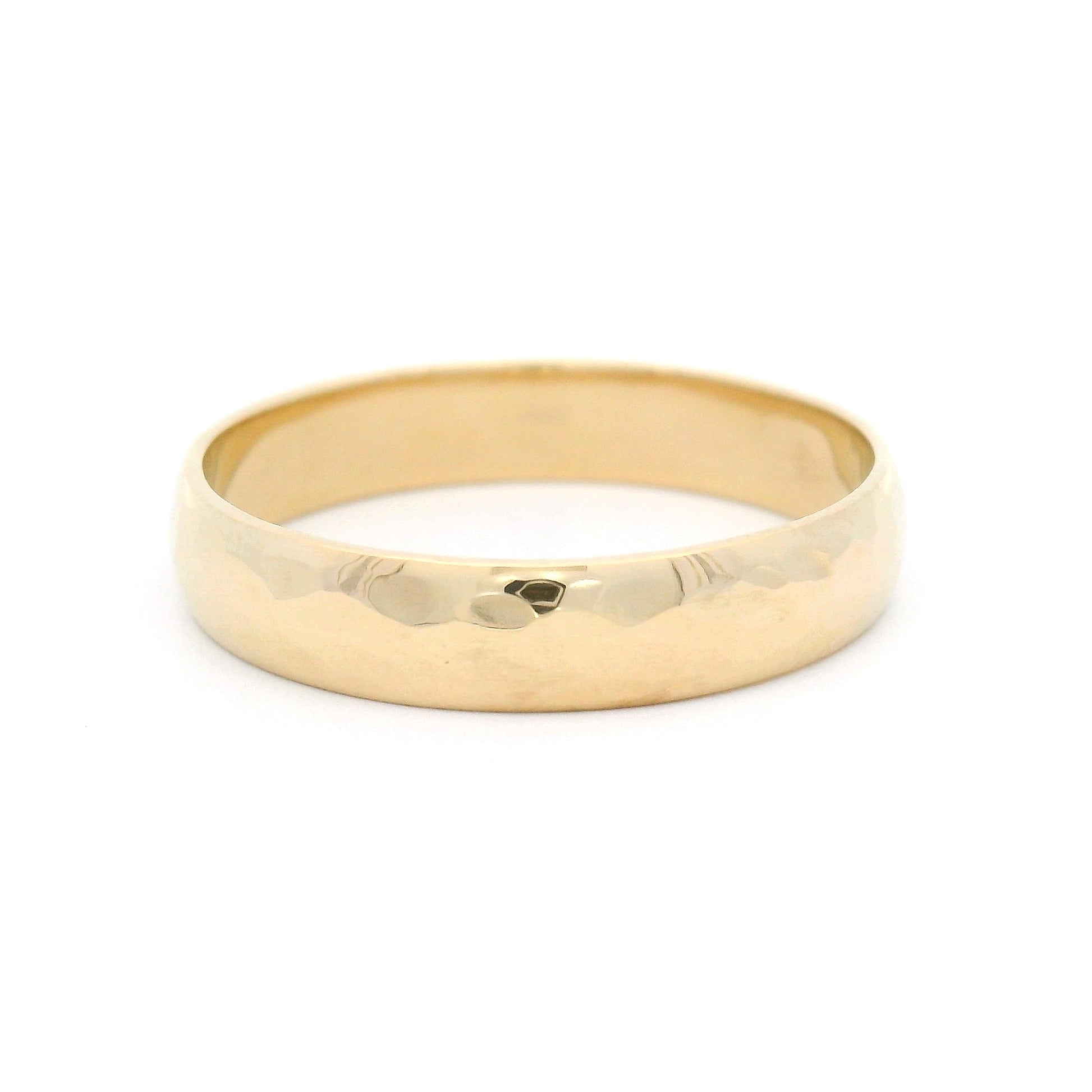 14k Yellow 4mm Wide Hammered Wedding Band