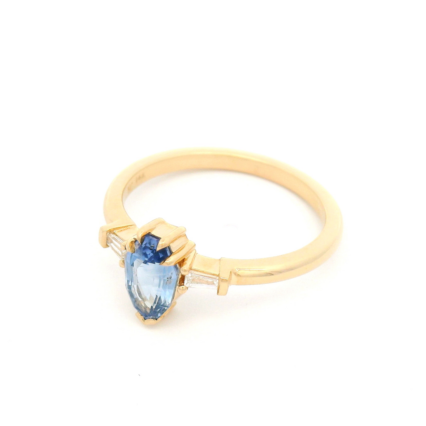 14k Yellow Three Stone Ring with 1.04ct Blue Sapphire and Accent Diamonds