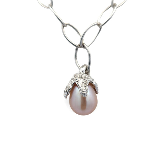 Large Silver Link Chain Starfish & Pearl Pendant