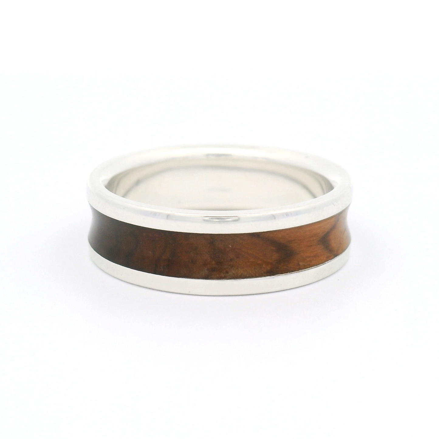 Sterling Silver 7mm Wide Band with Inlayed Honduras Rosewood