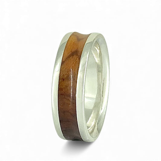 Sterling Silver 7mm Wide Band with Inlayed Honduras Rosewood