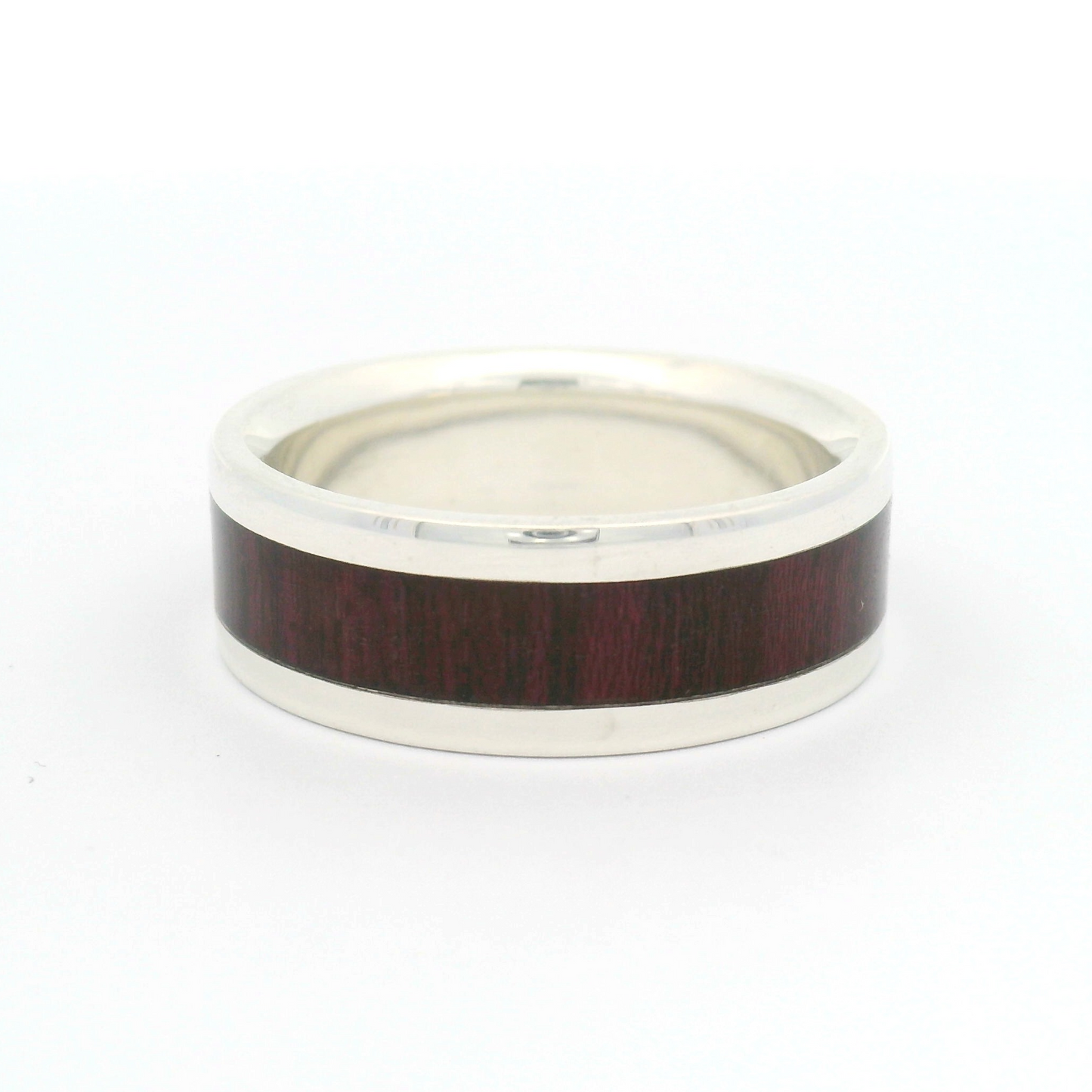 Sterling Silver 7.5mm Wide Band with Inlayed Purpleheart Wood