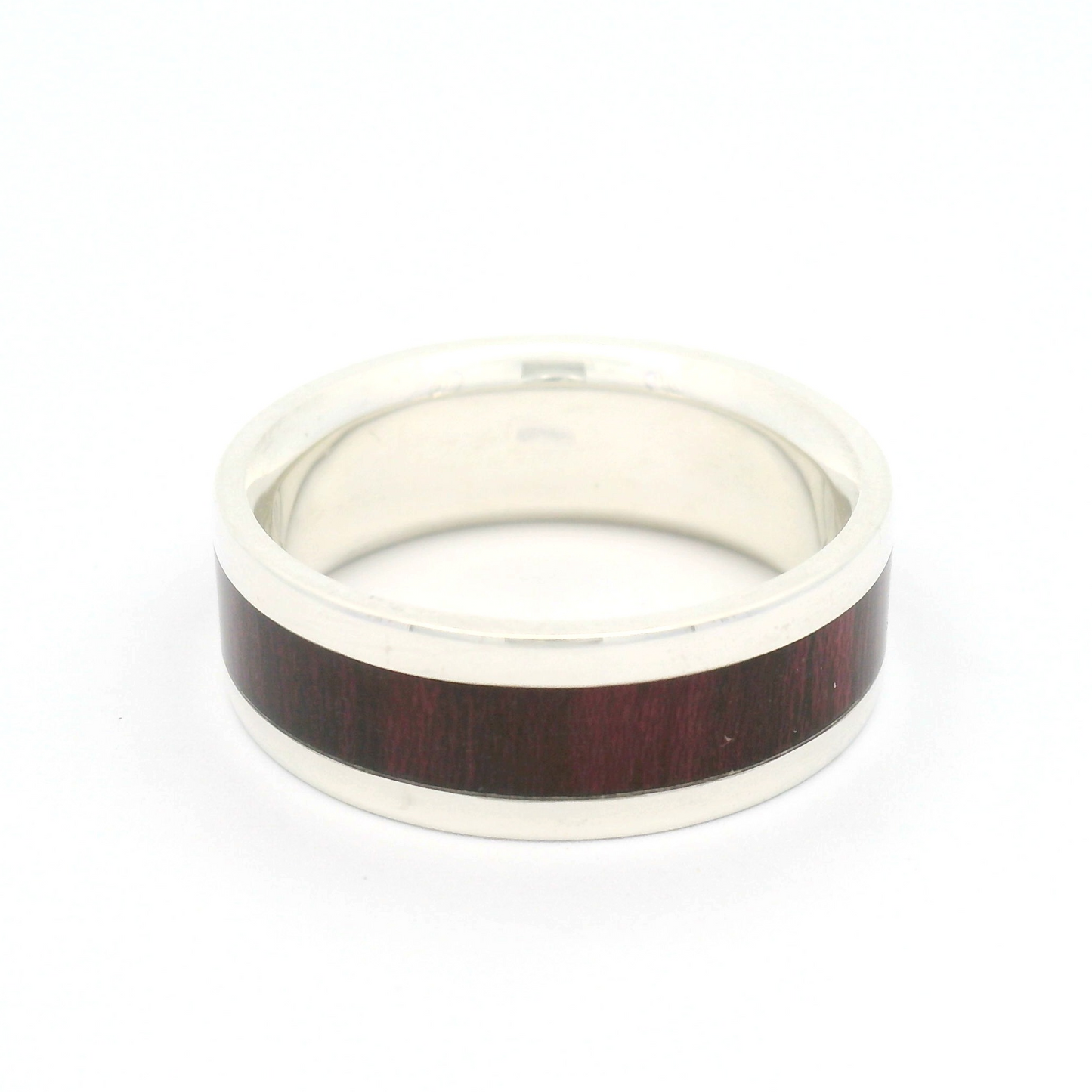 Sterling Silver 7.5mm Wide Band with Inlayed Purpleheart Wood
