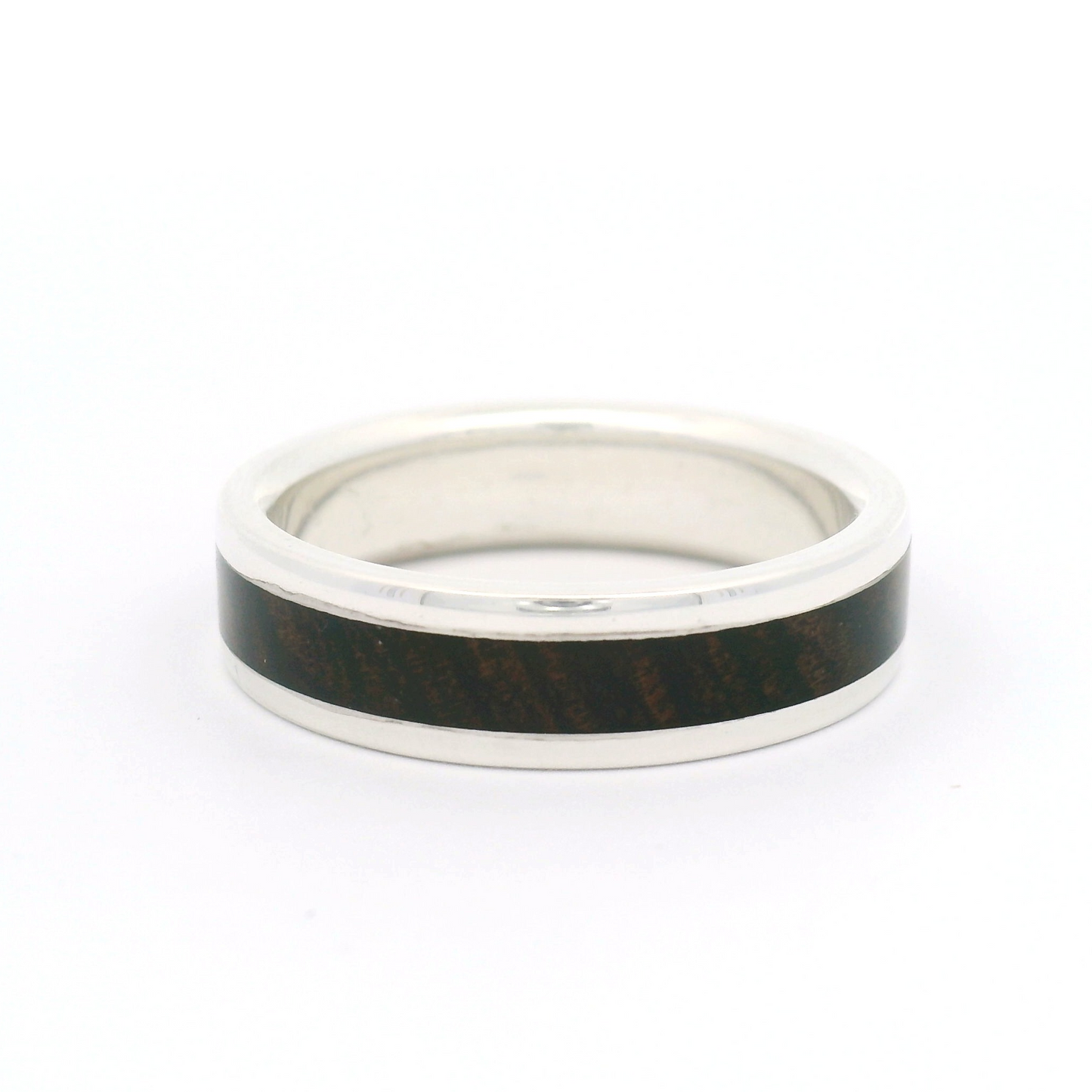 Sterling Silver 5.7mm Wide Band with Inlayed Bocote Wood